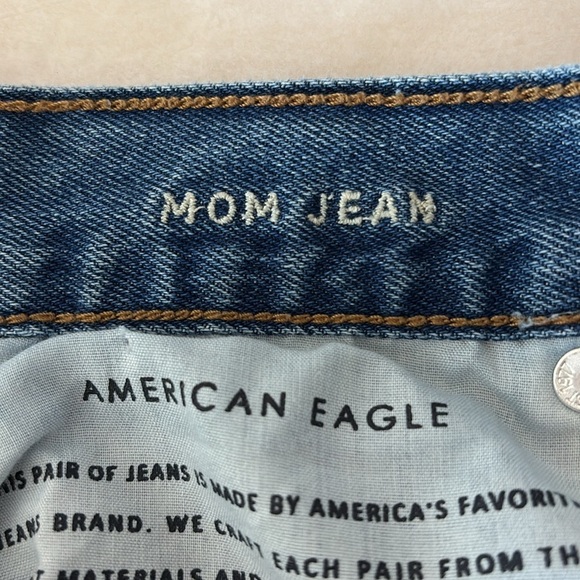 American Eagle Mom Denim Jean 2 XLong Distressed Raw Hem Ripped High Rise - Picture 3 of 10
